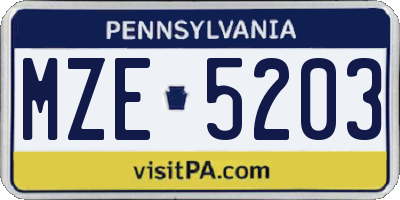 PA license plate MZE5203