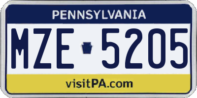 PA license plate MZE5205