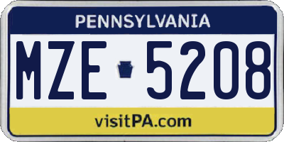 PA license plate MZE5208