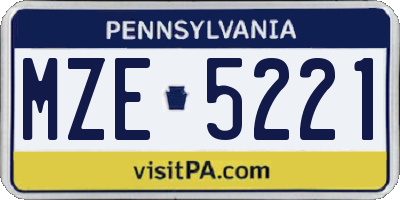 PA license plate MZE5221