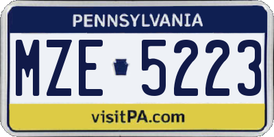 PA license plate MZE5223