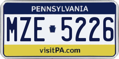 PA license plate MZE5226