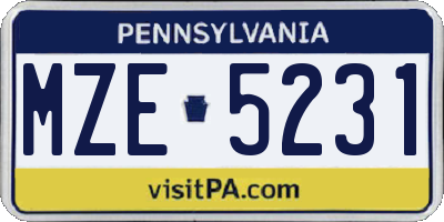 PA license plate MZE5231