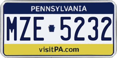 PA license plate MZE5232
