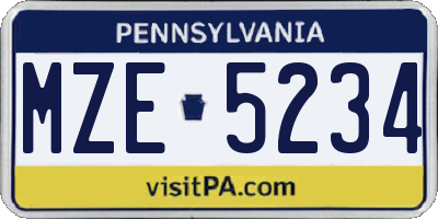 PA license plate MZE5234