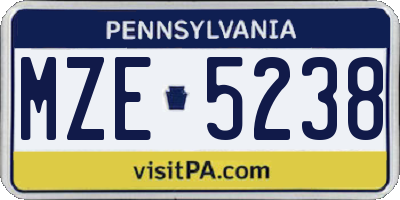 PA license plate MZE5238