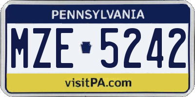 PA license plate MZE5242