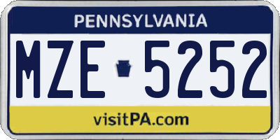 PA license plate MZE5252