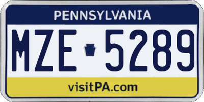 PA license plate MZE5289
