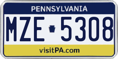 PA license plate MZE5308