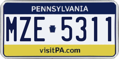 PA license plate MZE5311