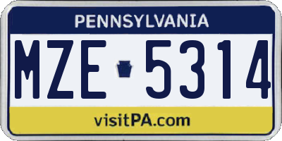 PA license plate MZE5314