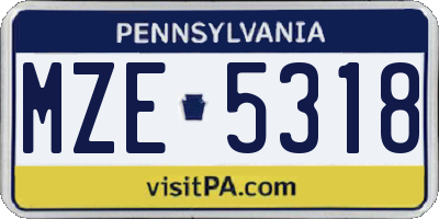 PA license plate MZE5318
