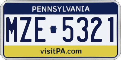 PA license plate MZE5321