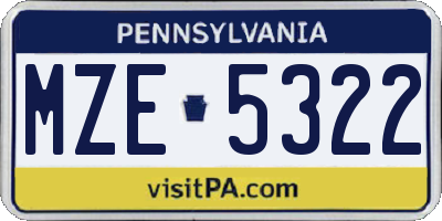 PA license plate MZE5322