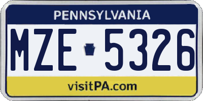 PA license plate MZE5326