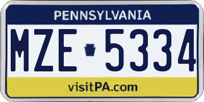 PA license plate MZE5334