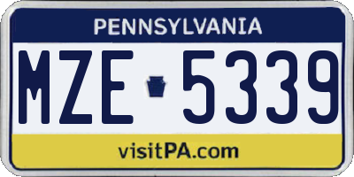 PA license plate MZE5339