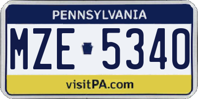 PA license plate MZE5340
