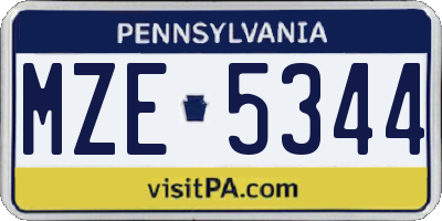PA license plate MZE5344