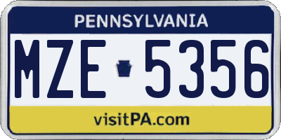 PA license plate MZE5356
