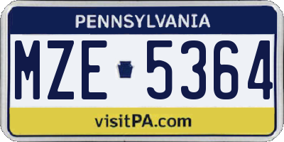 PA license plate MZE5364