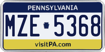 PA license plate MZE5368