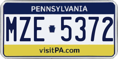 PA license plate MZE5372