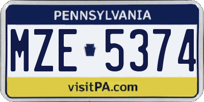 PA license plate MZE5374
