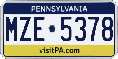 PA license plate MZE5378