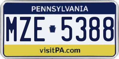 PA license plate MZE5388