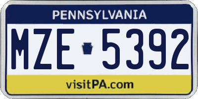 PA license plate MZE5392