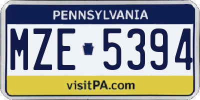 PA license plate MZE5394