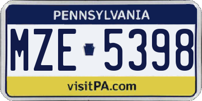 PA license plate MZE5398