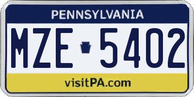 PA license plate MZE5402