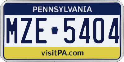 PA license plate MZE5404