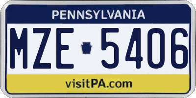 PA license plate MZE5406