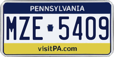 PA license plate MZE5409