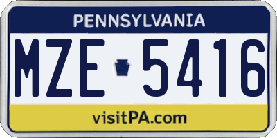 PA license plate MZE5416