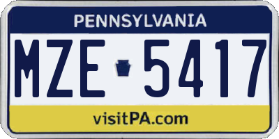 PA license plate MZE5417