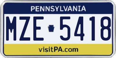 PA license plate MZE5418