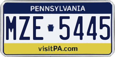 PA license plate MZE5445