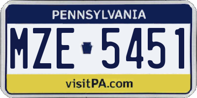 PA license plate MZE5451