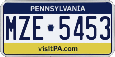 PA license plate MZE5453