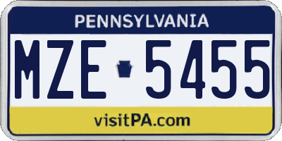 PA license plate MZE5455