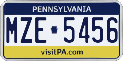 PA license plate MZE5456
