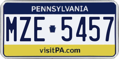 PA license plate MZE5457
