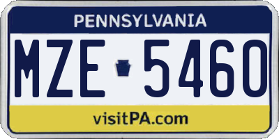 PA license plate MZE5460