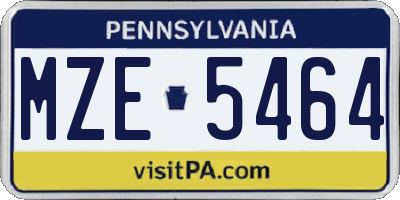 PA license plate MZE5464