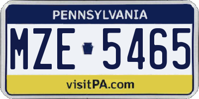 PA license plate MZE5465